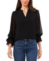 Vince Camuto - Split-neck Long-sleeve Top - Lyst