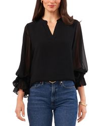 Vince Camuto - Split-neck Long-sleeve Top - Lyst