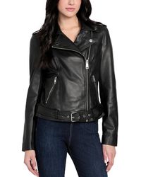 Guess - Asymmetric Belted Leather Moto Jacket - Lyst