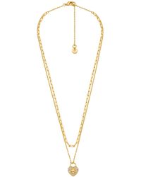 Michael Kors - Silver-tone Or -tone Double Layer Heart Lock Necklace - Lyst