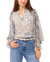 Vince Camuto - Printed Split Neck Balloon-sleeve Top - Lyst