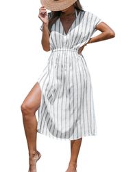 CUPSHE - Striped Midi Cover-up Dress - Lyst
