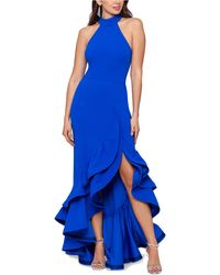 Betsy & Adam Womens Blue V-Neck Sleeveless Evening Dress Gown Plus 14W BHFO 4485