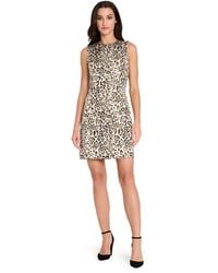 Tahari - Metallic Leopard Print Crew Neck Sheath Dress - Lyst