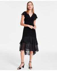 Tommy Hilfiger - V-neck Chiffon-trim Midi Dress - Lyst