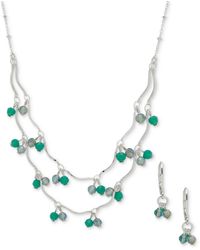Anne Klein - Silver-tone Shaky Bead Layered Statement Necklace & Drop Earrings Set - Lyst