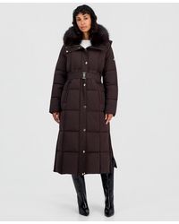 Michael Kors - Michael Hooded Puffer Belted Faux-fur-collar Coat - Lyst