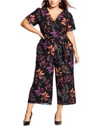 City Chic Trendy Plus Size Surplice Cropped Jumpsuit - Multicolor