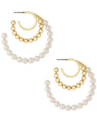 Ettika - Imitation Pearl And 18k Gold Plated Bubble Hoops - Lyst