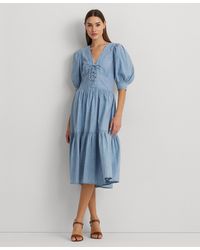Lauren by Ralph Lauren - Cotton Puff-sleeve Dress - Lyst