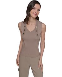 Karl Lagerfeld - Ribbed Button-front Sweater Tank Top - Lyst