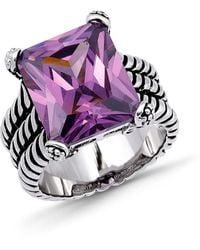 Macy's - 18.0 Cttw 12x15mm Pink Emerald Cut Cubic Zirconia Center Stone On Triple 3mm Lt Oxidized Twist Rope Band Statement Ring - Lyst
