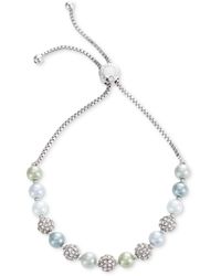 Charter Club - Silver-tone Pave Fireball & Color Imitation Pearl Slider Bracelet - Lyst