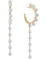 Alfani Gold-tone Imitation Pearl Studded Chain Charm Hoop Earrings, Created For Macy's - White