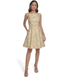 Vince Camuto Metallic Jacquard Flare Dress | Lyst