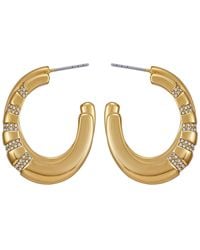 Guess - Glass Stone -tone Pave huggie Hoop Earrings - Lyst