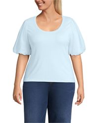Lands' End - Plus Size Drapey Rib Puff Sleeve Scoop Neck Top - Lyst