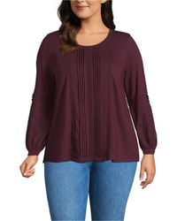 Lands' End - Plus Size Lightweight Jersey Lace Mix Long Sleeve Pintuck Top - Lyst