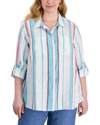 Charter Club - Plus Size Striped Linen Button-front Shirt - Lyst