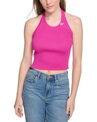 Calvin Klein - Ribbed Embroidered-logo Cropped Halter Top - Lyst