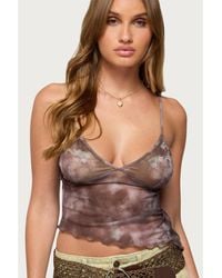Edikted - Embroidered Asymmetric Printed Mesh Top - Lyst