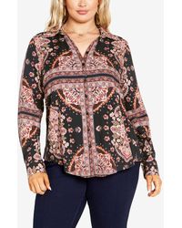 Avenue - Plus Size Kendall Placement V-neck Sleeve Shirt Top - Lyst