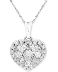 Macy's - Diamond Heart Cluster 18" Pendant Necklace (1/2 Ct. T.w. - Lyst