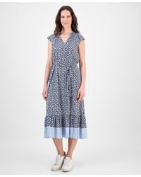 Nautica - Floral-print Flutter-sleeve Midi Dress - Lyst