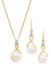 Macy's - Cultured Freshwater Pearl Cubic Zirconia Jewelry Set In 14k Two Tone Gold Plated Sterling Silver - Lyst