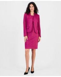 Kasper - Faux Suede Collared Open Front Blazer Sleeveless Sheath Dress - Lyst