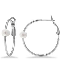 Macy's - White Cultured Pearl Hoop Earrings - Lyst