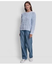 DKNY - Petite Fringe Crewneck Sweater - Lyst