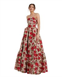 Mac Duggal - Brocade Strapless Floral Gown With Ruffle Hem - Lyst