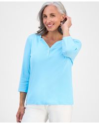 Style & Co. - Petite Cotton Knit Henley 3/4-sleeve Top - Lyst