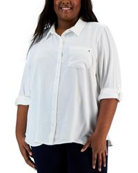 Tommy Hilfiger - Plus Size Roll-tab-sleeve Button-down Emblem Shirt - Lyst