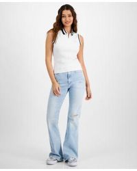 Tommy Hilfiger - Striped Edge Zippered Polo Top Sylvia High Rise Ripped Flare Jeans - Lyst