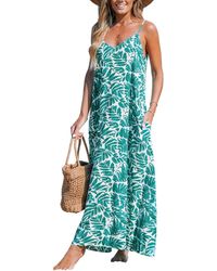 CUPSHE - Green Tropics Sleeveless Flowing Maxi Beach Dress - Lyst