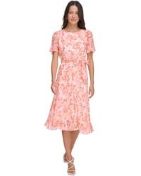 DKNY - Floral-print Tie-waist Midi Dress - Lyst