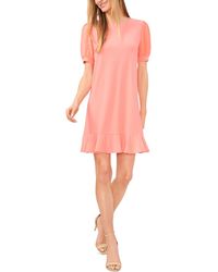 Cece - Mixed Media Puffed Clip Dot Short Sleeve Dress - Lyst