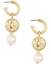 Ettika - 18k Gold Plated Crystal Disc And Cultured Freshwater Pearl Earrings - Lyst