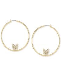 Guess - Gold-tone Large Pave Butterfly Hoop Earrings - Lyst