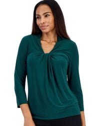 Kasper - Petite Knot-front 3/4-sleeve Blouse - Lyst