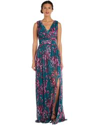 R & M Richards - Metallic Floral Print Sleeveless Gown - Lyst