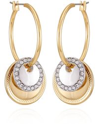 Tahari - Tone Glass Stone Circle Coin Hoop Earrings - Lyst