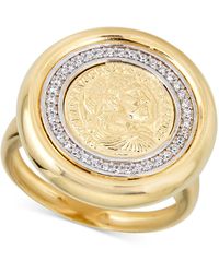 Macy's Diamond Coin Statement Ring (1/4 Ct. T.w.) In 14k Gold-plated Sterling Silver - Metallic