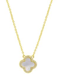 Adornia - 14k Gold-plated Crystal Halo Mother-of-pearl Clover Necklace - Lyst