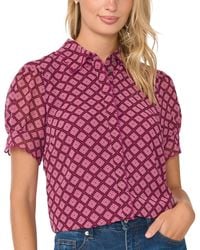 Cece - Short-sleeve Scallop Trim Button Up Blouse - Lyst
