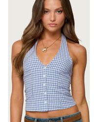 Edikted - Evan Gingham Button Up Halter Top - Lyst