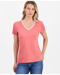 Nautica - Jeans Solid Stripe-trim V-neck - Lyst