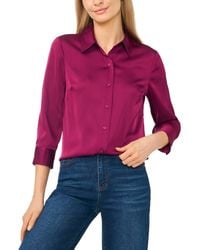 Cece - 3/4-sleeve Satin Button-down Blouse - Lyst